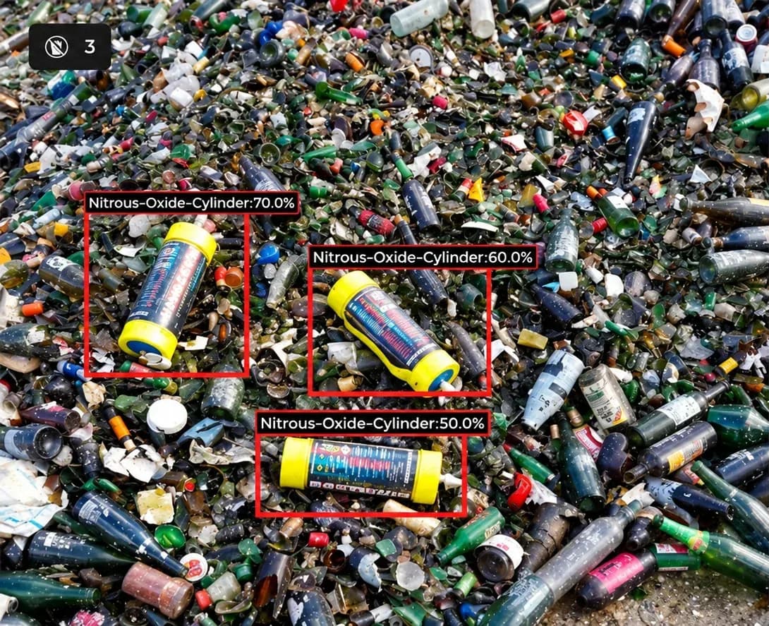 VisnLine AI detecting Nitrous Oxide canisters