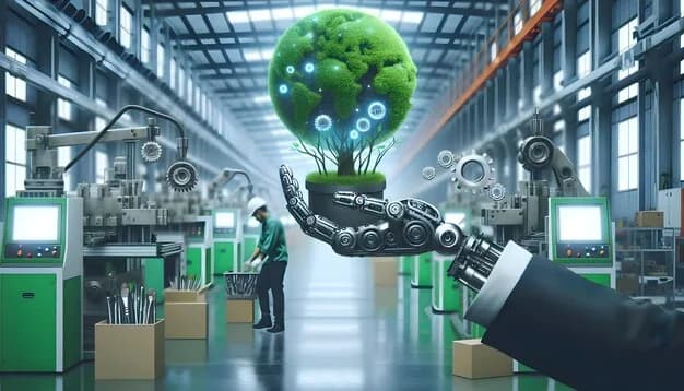 Illustration of a green, automated recycling facility