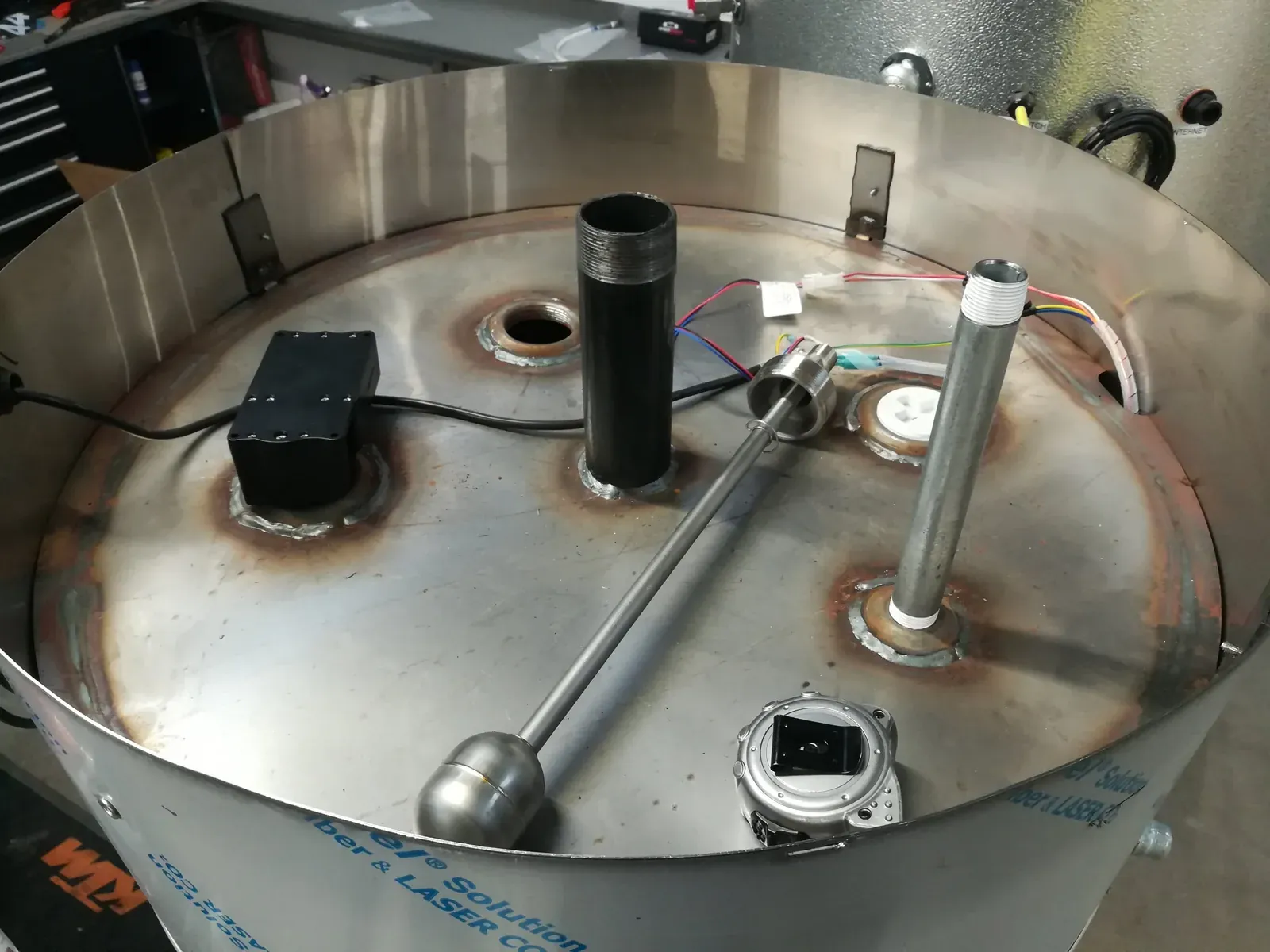 BrighterBins liquid level sensor fitted on a used cooking oil collection tank