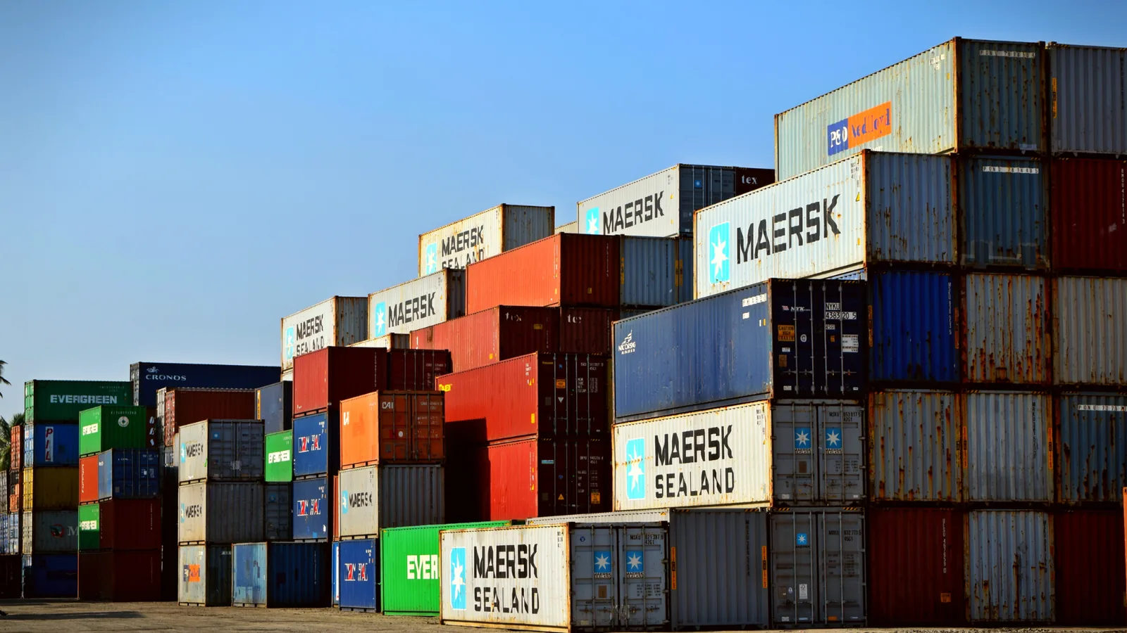 Stacked shipping containers in a port