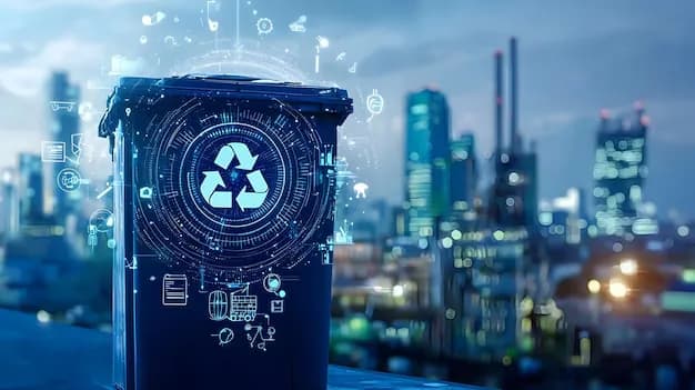 Illustration of a connected waste bin in front of an industrial skyline