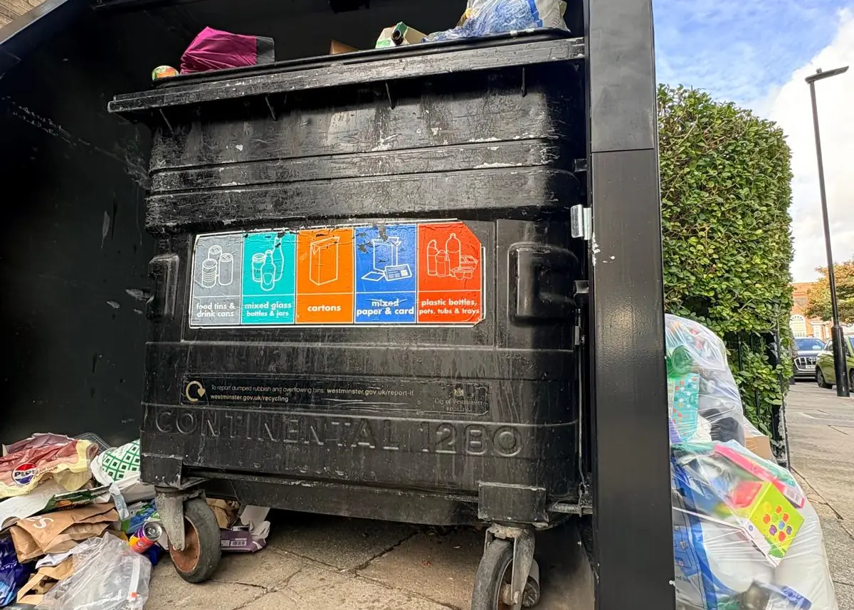 Westminster City Council communal bin fitted with a BrighterBins fill-level sensor